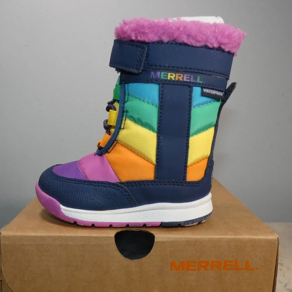 NiB Merrell Alpine Puffer JR Waterproof Backpacking Boot Rainbow Multi 4 Unisex - Picture 3 of 12